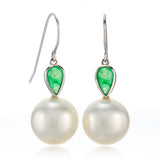 Luna Drop Earrings in South Sea Pearls & Icy Green Jade