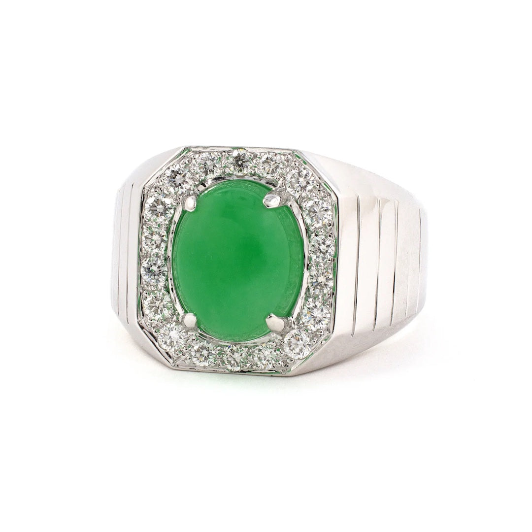 Estate Green Jadeite Diamond Cluster Ring