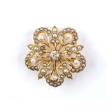 Estate Victorian Pearl & Diamond Floral Starburst Pin-Pendant