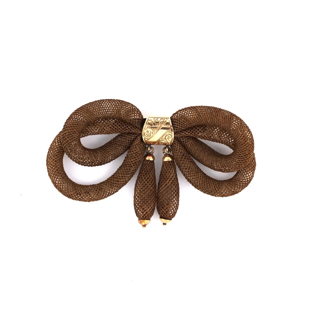 Estate Victorian Woven Hair Drop Bow Pin