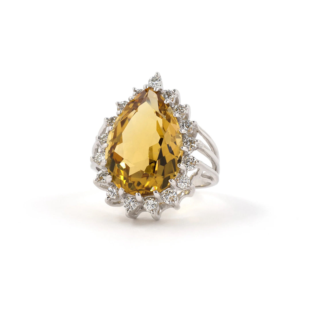 Estate Pear-Shaped Citrine & Diamond Ring