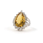 Estate Pear-Shaped Citrine & Diamond Ring