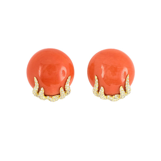 Estate Dunay Coral & Diamond Earrings