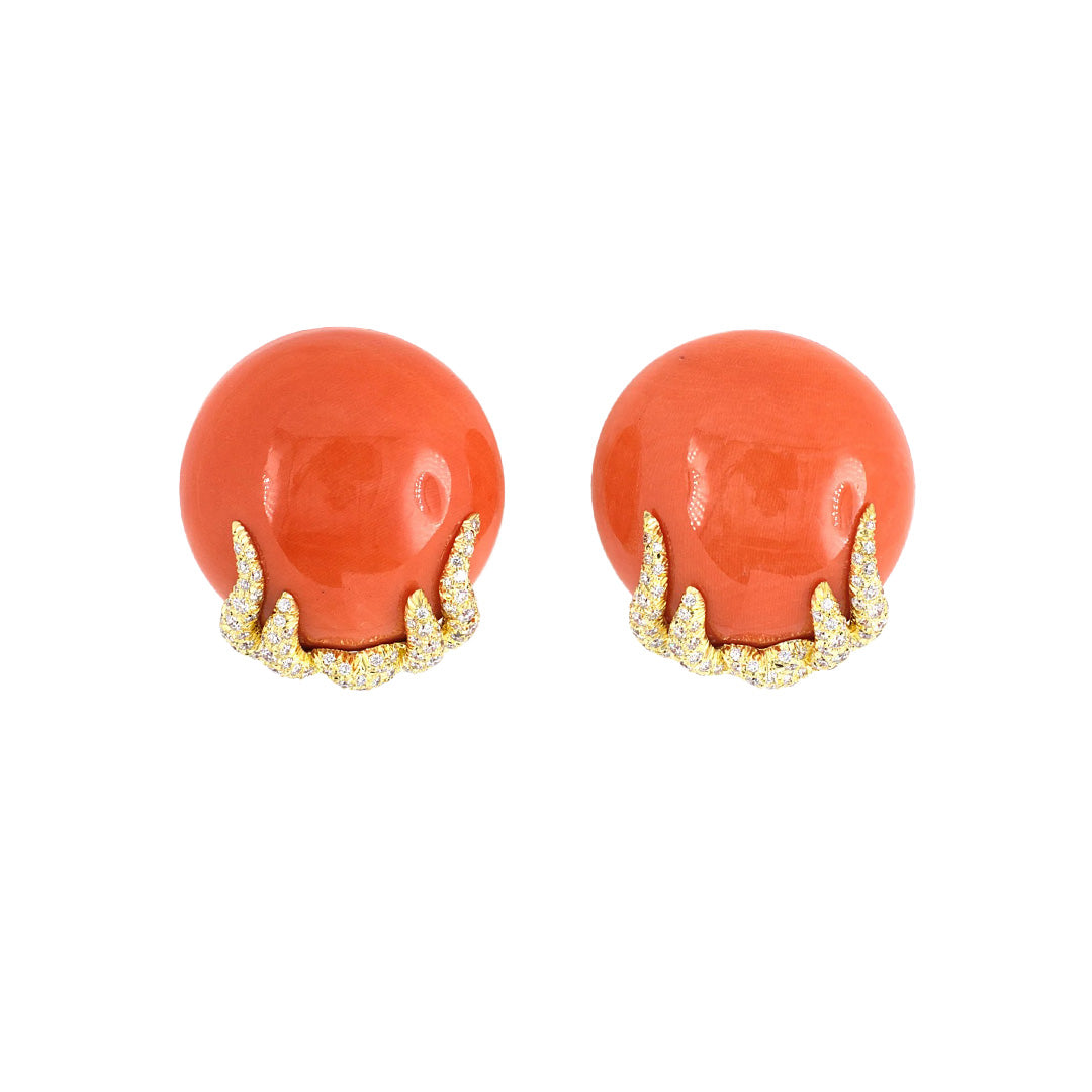 Estate Dunay Coral & Diamond Earrings