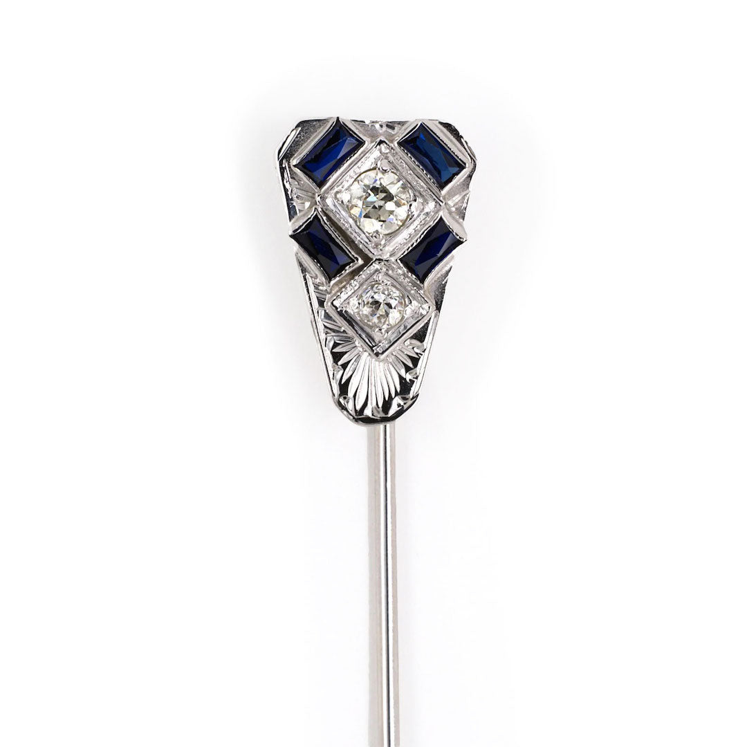 Estate Art Deco Diamond & Synthetic Sapphire Stick Pin