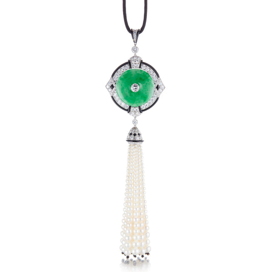 Jade, Diamond & Pearl Tassel Necklace