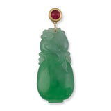 Carved Green Jade & Ruby Drop Pendant