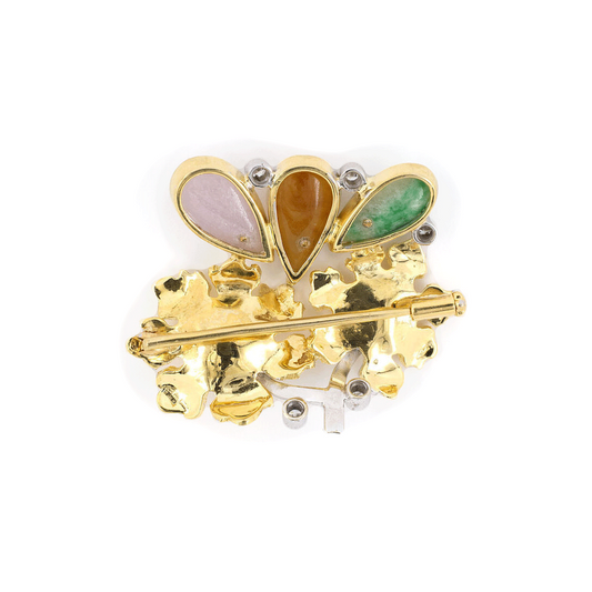 Multi-Color Jadeite & Diamond Maple Leaf Pin