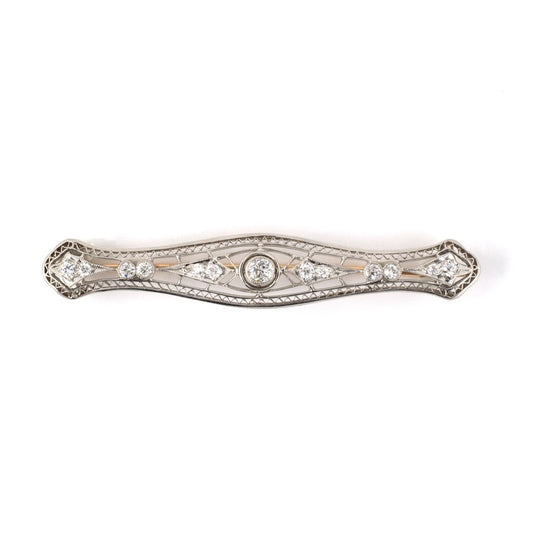 Estate Edwardian Diamond Platinum Filigree Pin