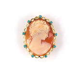 Turquoise & White on Brown Shell Cameo Pin-Pendant