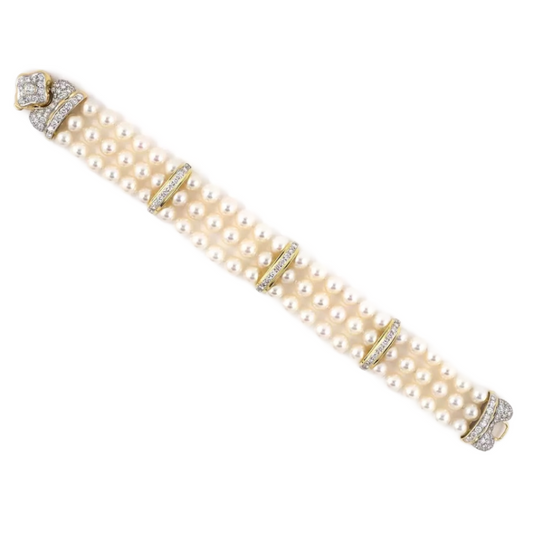 Estate 3-Row Pearl & Pavé Diamond Separator Bracelet