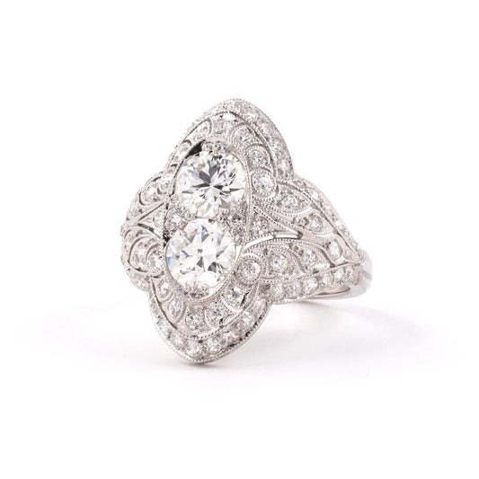 Estate Edwardian Diamond 2-Stone Dinner Ring