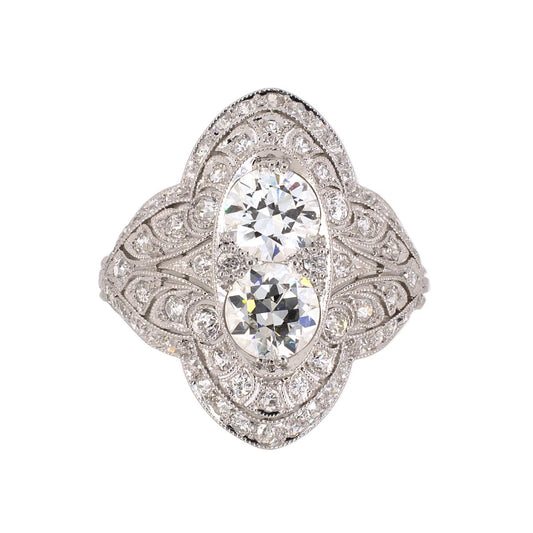 Edwardian Diamond 2-Stone Dinner Ring