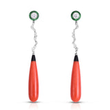 Coral, Jade & Diamond Long Drop Earrings