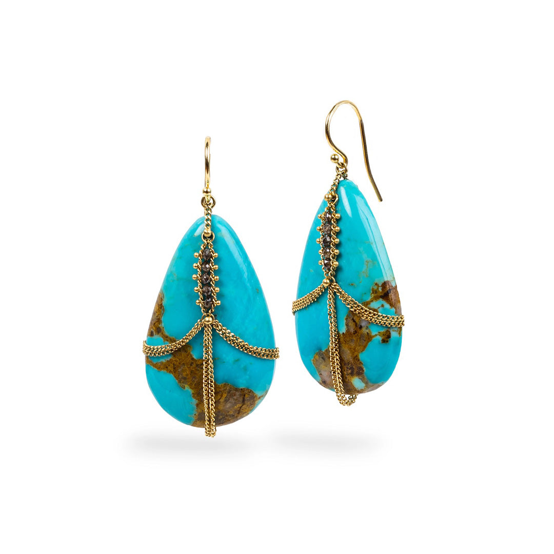 Amáli Draped Turquoise & Champagne Diamond Lagoon Earrings