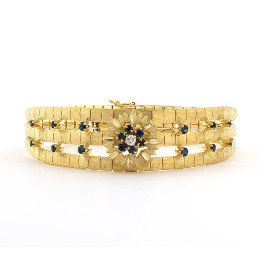 Estate Sapphire & Diamond Cluster 3-Row Florentine Bracelet