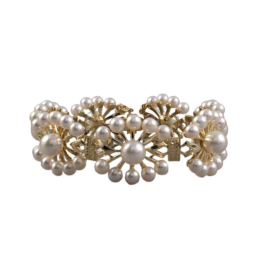 Estate Mikimoto Pearl Floral Cluster Link Bracelet