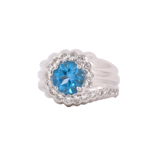 Estate Blue Topaz & Diamond Wraparound Corrugated Ring
