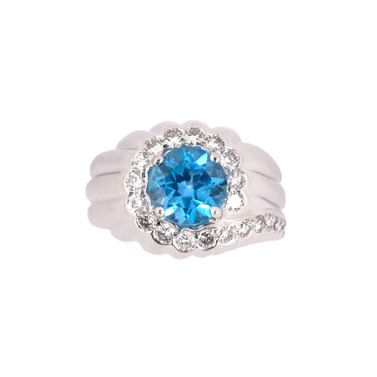 Blue Topaz & Diamond Wraparound Corrugated Ring