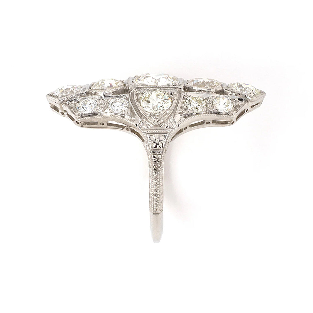 Art Deco Diamond Chased Filigree Dinner Ring