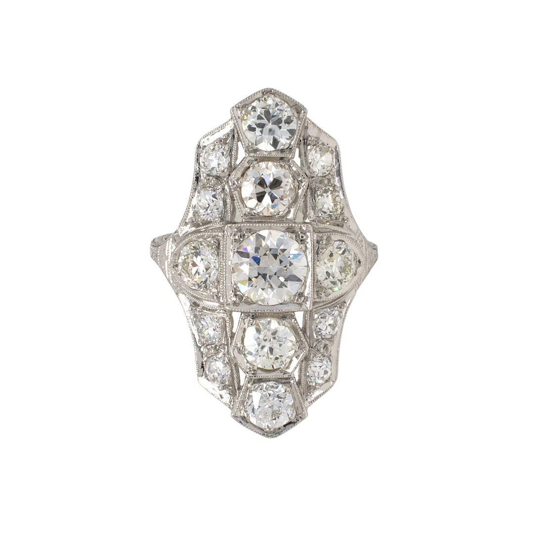 Art Deco Diamond Chased Filigree Dinner Ring