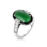 Cicada Green Jade Oval, Black Enamel & Emerald-Cut Diamond Ring