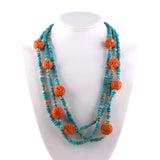 Turquoise & Coral 3-Strand Necklace