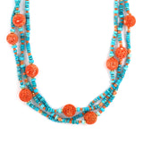 Turquoise & Coral 3-Strand Necklace