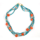 Estate Turquoise & Coral 3-Strand Necklace