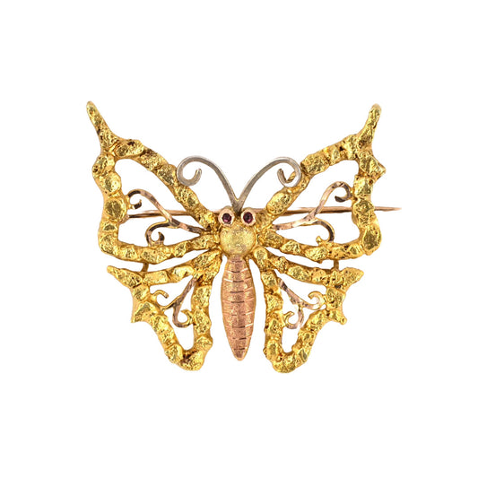 Estate J. L. Sale Victorian Gold & Ruby Butterfly Pin