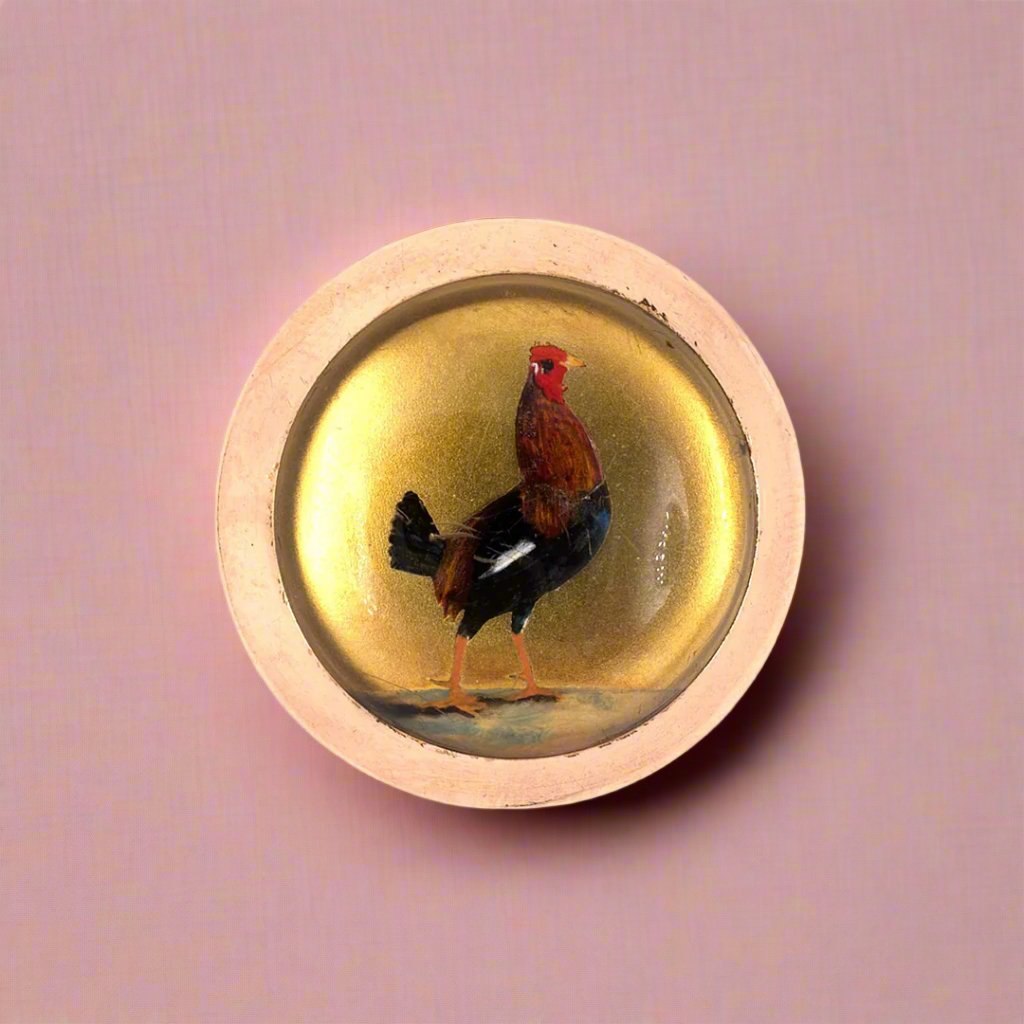 Victorian Rooster English Crystal Circular Pin