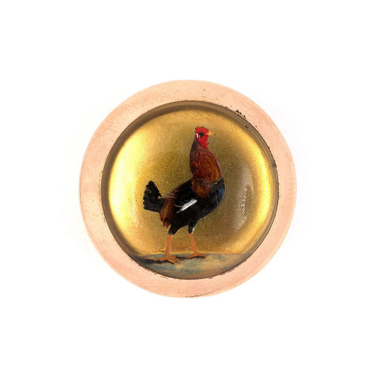 Estate Victorian Rooster English Crystal Circular Pin