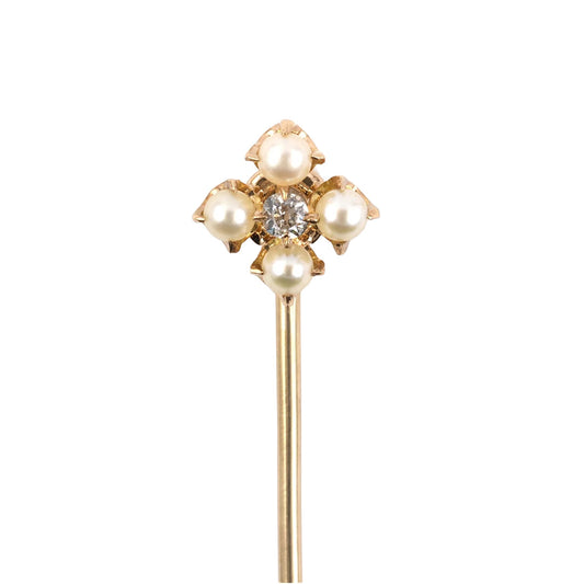 Estate Victorian Pearl & Diamond Cluster Stick Pin