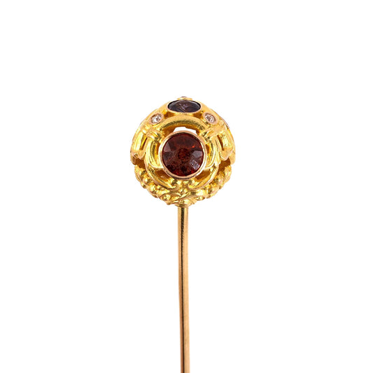 Estate Art Nouveau Diamond, Amber & Amethyst Ball Hat Pin