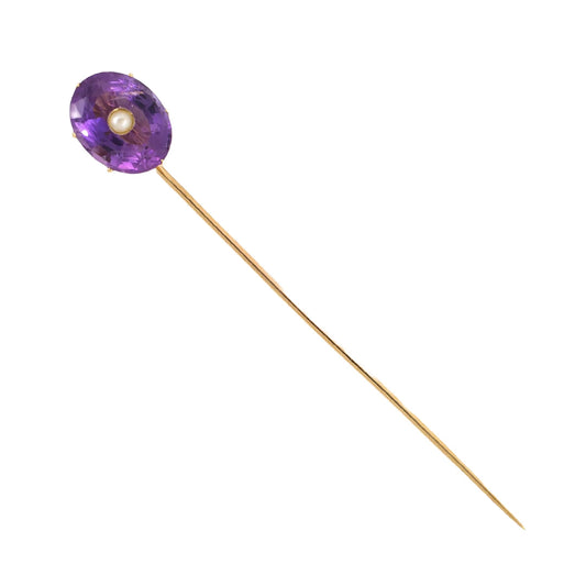 Estate French Victorian Amethyst & Pearl Stick Pin