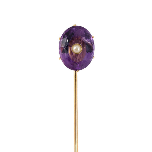 French Victorian Amethyst & Pearl Stick Pin