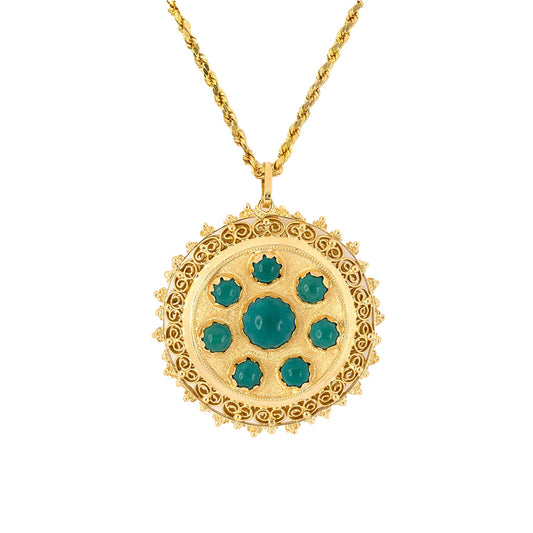 Estate Turquoise Circular Pendant Necklace