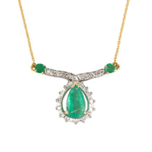 Estate Emerald & Diamond Cluster Pendant Necklace