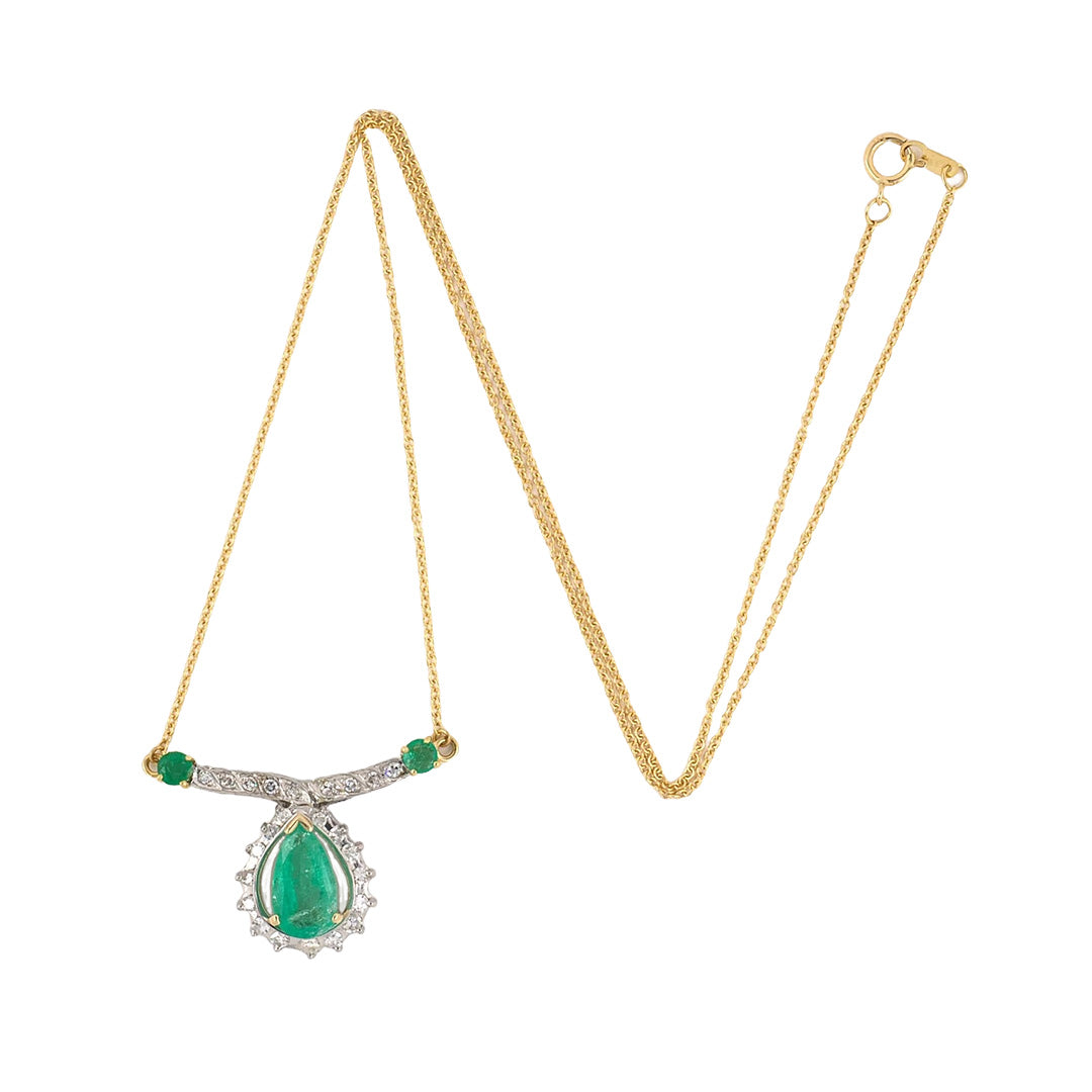 Emerald & Diamond Cluster Pendant Necklace