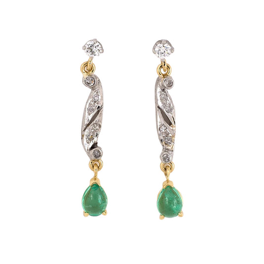 Estate Diamond & Emerald Dangle Drop Earrings