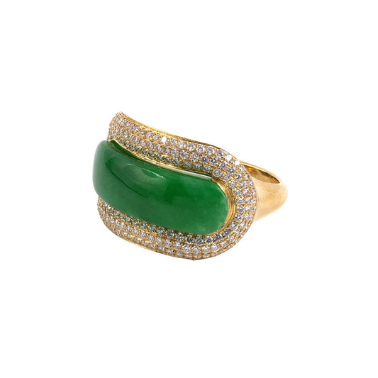 Estate Green Jadeite & Pavé Diamond Saddle Ring