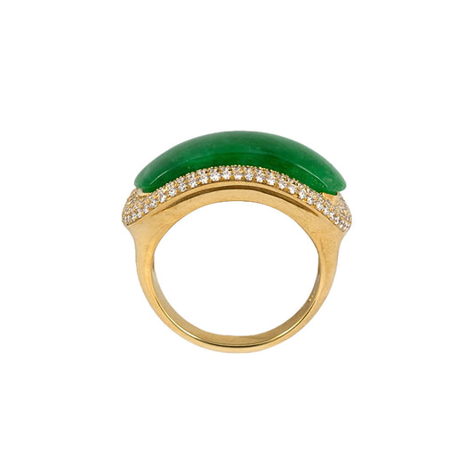 Green Jadeite & Pavé Diamond Saddle Ring