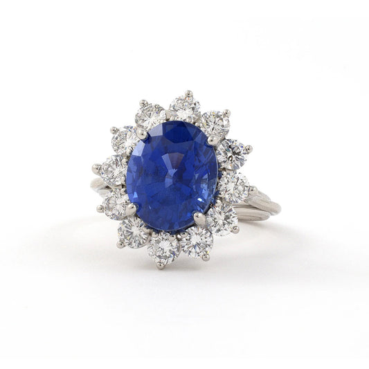 Estate Ceylon Sapphire & Diamond Cluster Ring