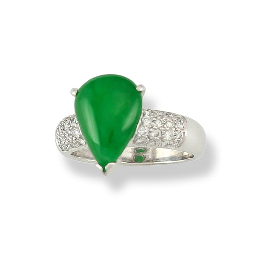 Pear-Shaped Green Jade & Diamond Ring