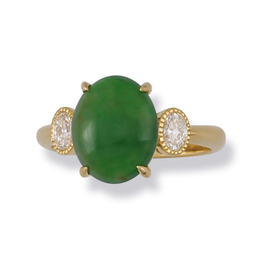 Oval Green Jade Cabochon with Diamond Accents Ring