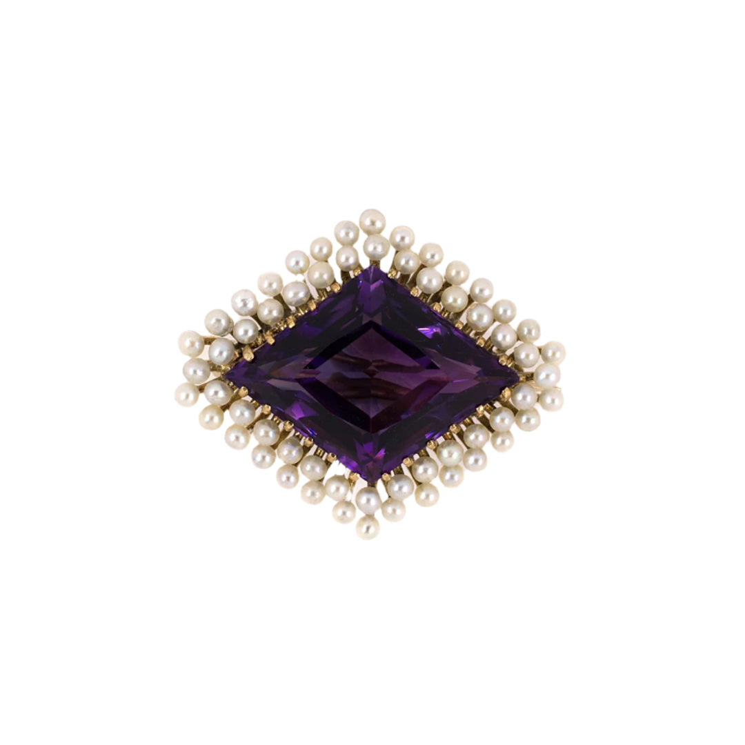 Estate Victorian Amethyst & Pearl Lozenge-Shaped Pin