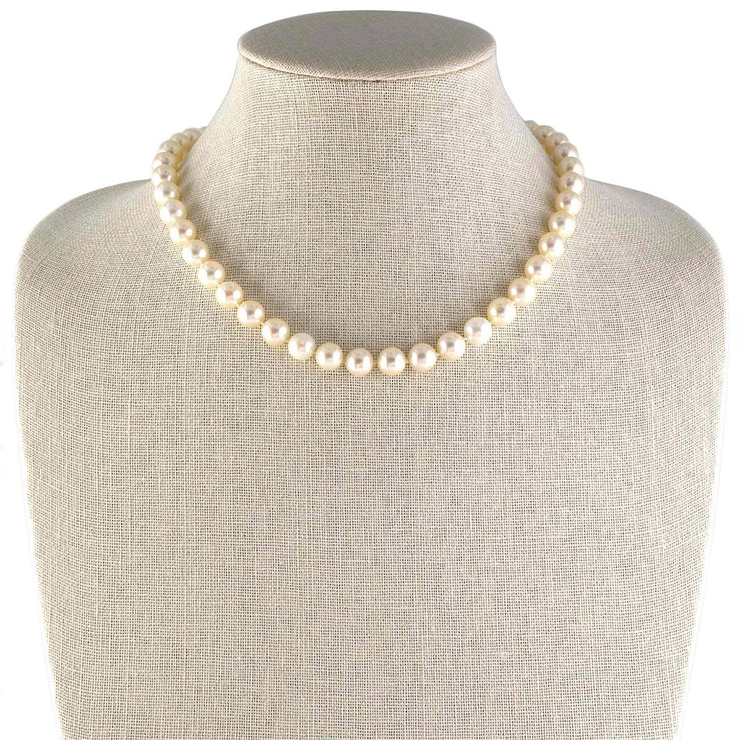 1970s White Akoya Pearl & Diamond Necklace