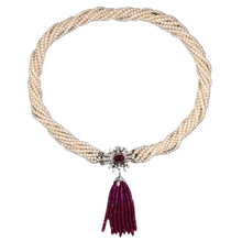 Estate 9-Strand Pearl Torsade Necklace with Rubies & Diamonds