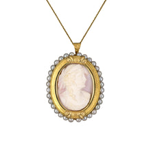 Estate White-on-Pink Shell & Pearl Cameo Pin-Pendant Necklace