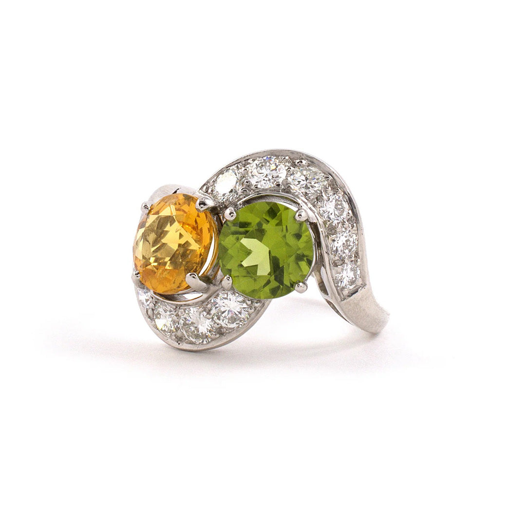 Estate Yellow Beryl, Peridot & Diamond Bypass Ring